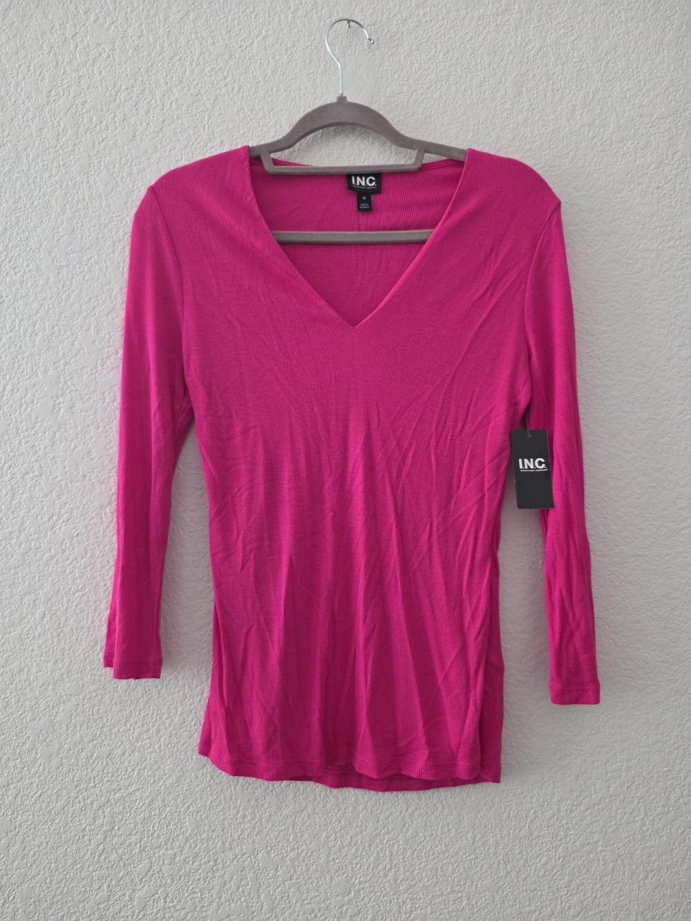 INC International Concepts Fuchsia V-Neck Long Sleeve Top